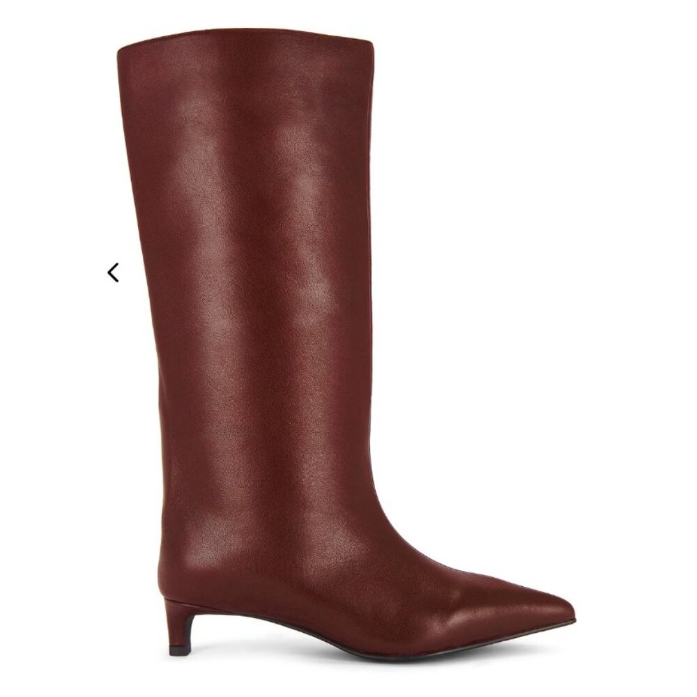 Nakedvice The Stacey Boot in Dark Cherry red Leather knee high kitten heel